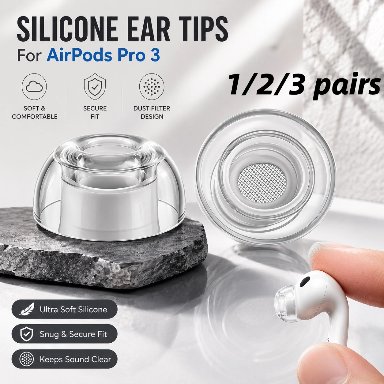 1/2/3 çift şeffaf sıvı silikon - Silicone Ear Tip Replacement incelemesi ve fiyatı